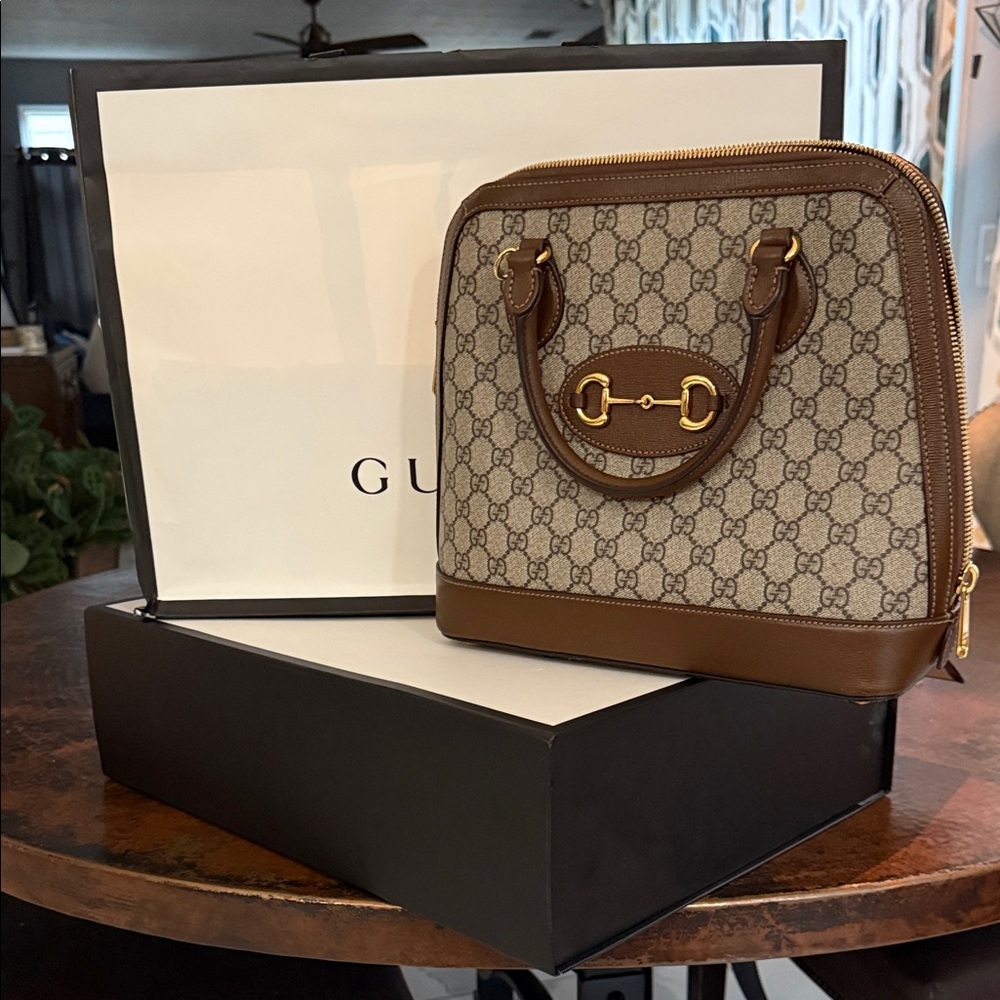 Gucci Beige and Brown Patterned Satchel